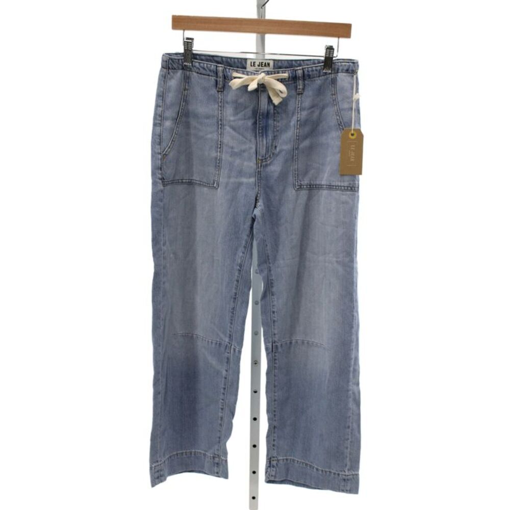 Le Jean Womens Blue Wide Leg Cotton Jeans Button Size 28